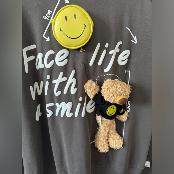 13DE MARZO PALDA BEAR VELCRO PATCH BALLON HOODIE DARK GULL GRAY -brand new - Picture 7 of 13